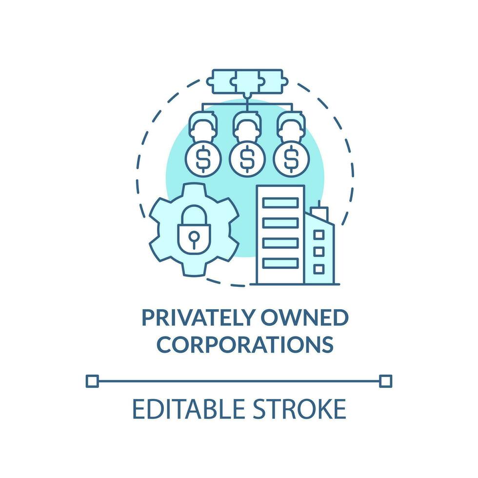 corporações turquesa conceito ícone. privadamente possuído pequeno e médio Tamanho o negócio abstrato idéia fino linha ilustração. isolado esboço desenho. editável acidente vascular encefálico vetor