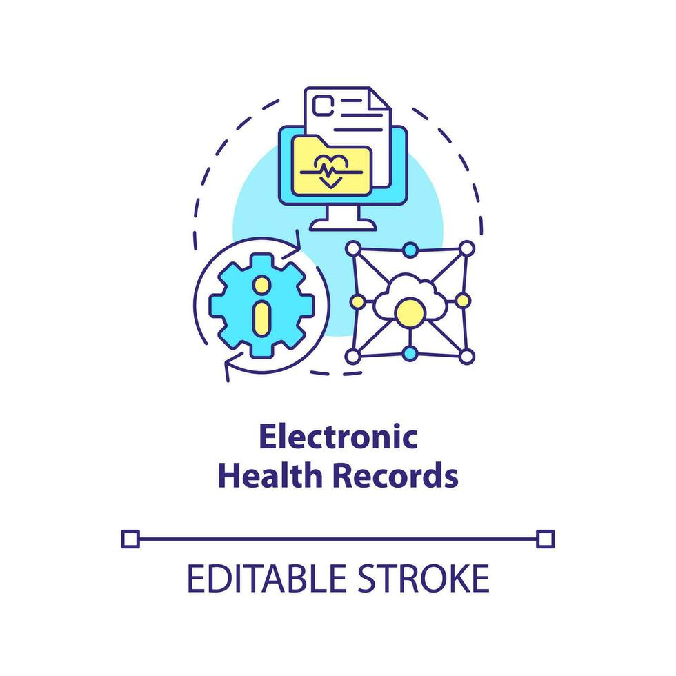 eletrônico saúde registros conceito ícone. paciente gráfico. cuidados de saúde indústria tendência abstrato idéia fino linha ilustração. isolado esboço desenho. editável acidente vascular encefálico vetor