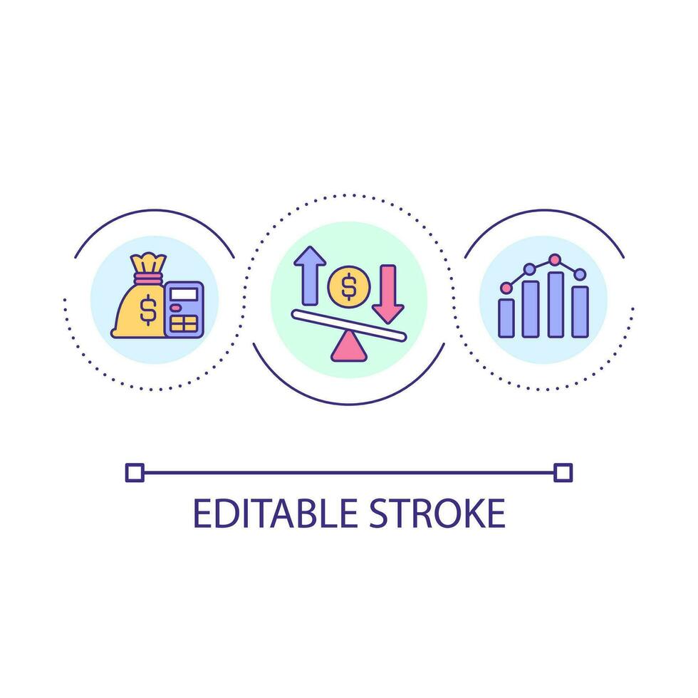 financeiro regulamento ciclo conceito ícone. tratamento companhia finanças abstrato idéia fino linha ilustração. lucro e perda relatório. isolado esboço desenho. editável acidente vascular encefálico vetor
