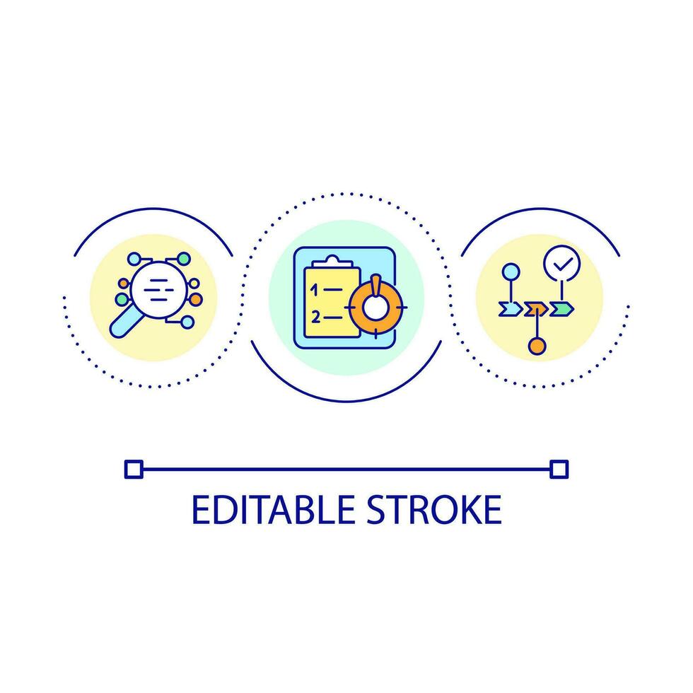 fluxo de trabalho gestão ciclo conceito ícone. estratégico planejamento processo. o negócio Atividades coordenação abstrato idéia fino linha ilustração. isolado esboço desenho. editável acidente vascular encefálico vetor