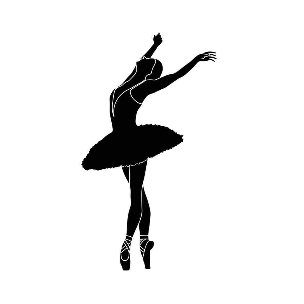 bailarina silhueta plano vetor em branco fundo. coleção do balé dança posições. Preto e branco balé dançarino ícone.