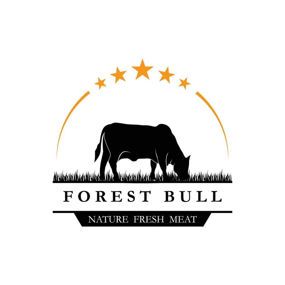 retrô vintage fazenda gado angus gado carne emblema rótulo vetor de design de logotipo
