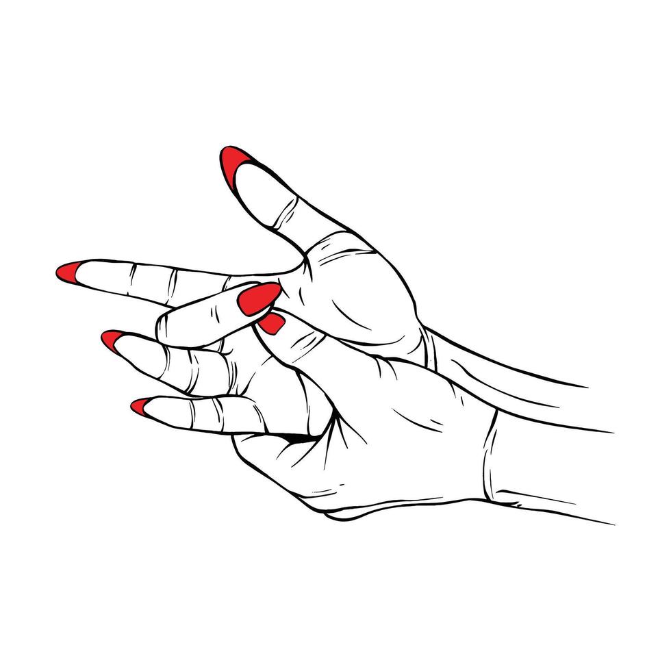 grandes vermelho unhas mão retirou. gesto esboço vetor. ilustração linha arte vetor