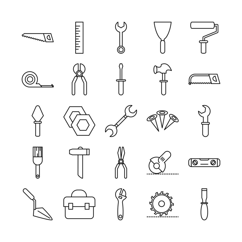 ícones de equipamentos de construção e manutenção de reparos de ferramentas definir ícone de estilo de linha vetor