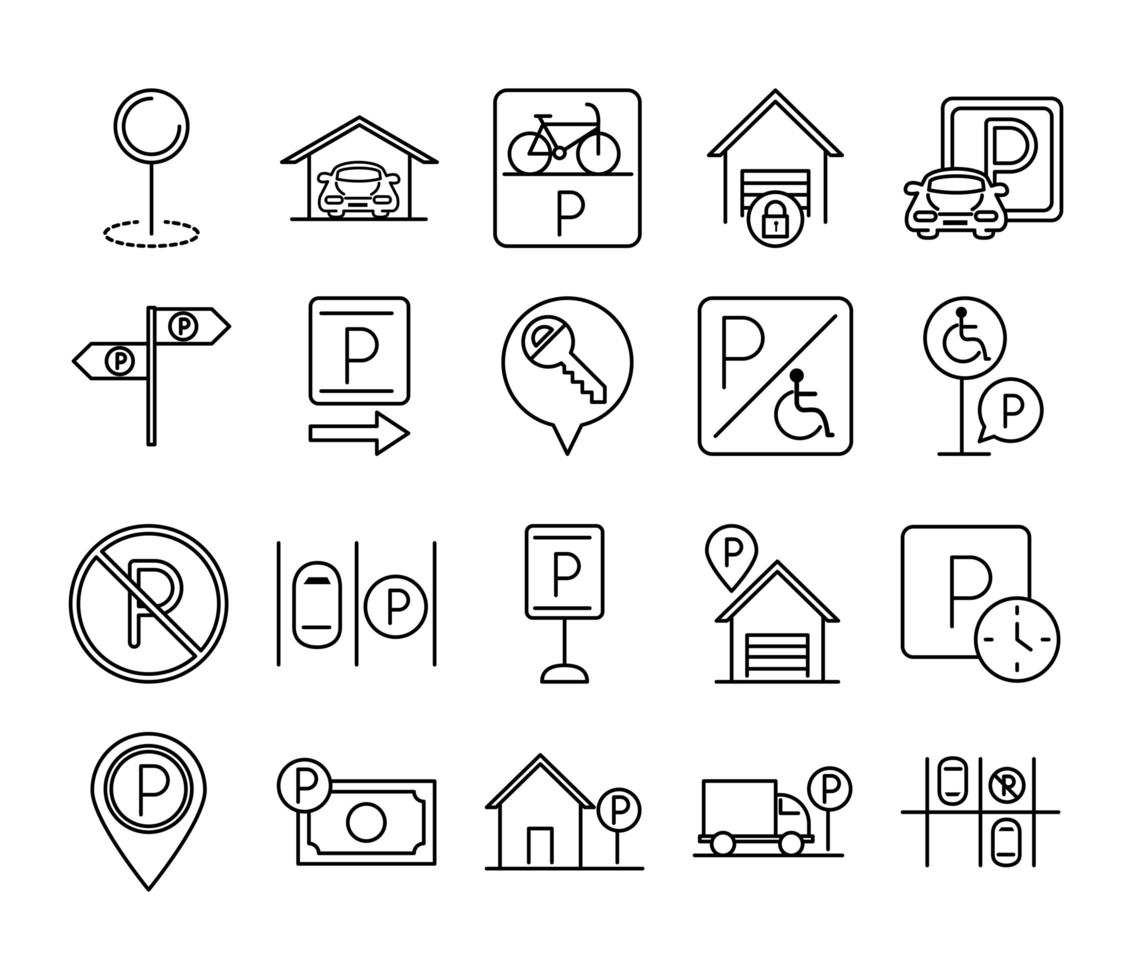 estacionamento transporte linha de negócios estilo ícones cenografia vetor