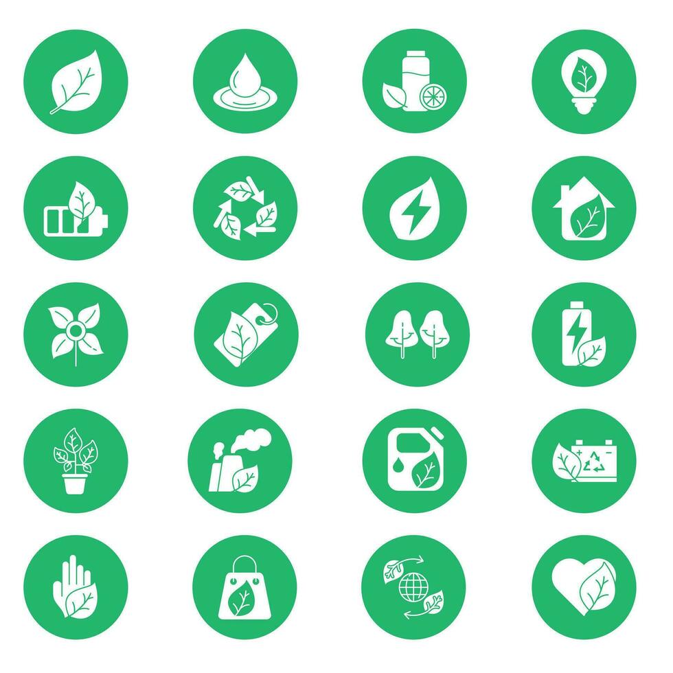 eco energia verde círculo branco ícone coleção Projeto vetor