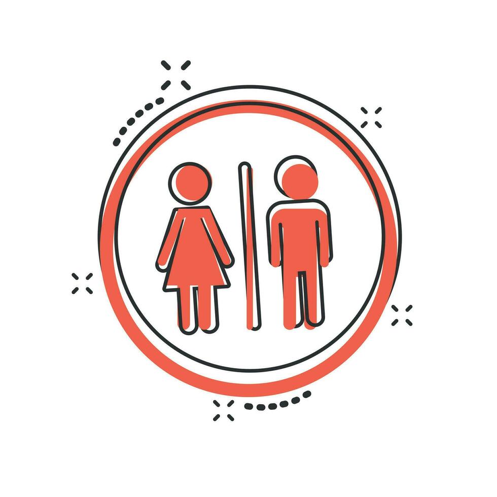 wc de desenho vetorial, ícone de banheiro em estilo cômico. pictograma de ilustração de sinal de banheiro de homens e mulheres. conceito de efeito de respingo de negócios wc. vetor