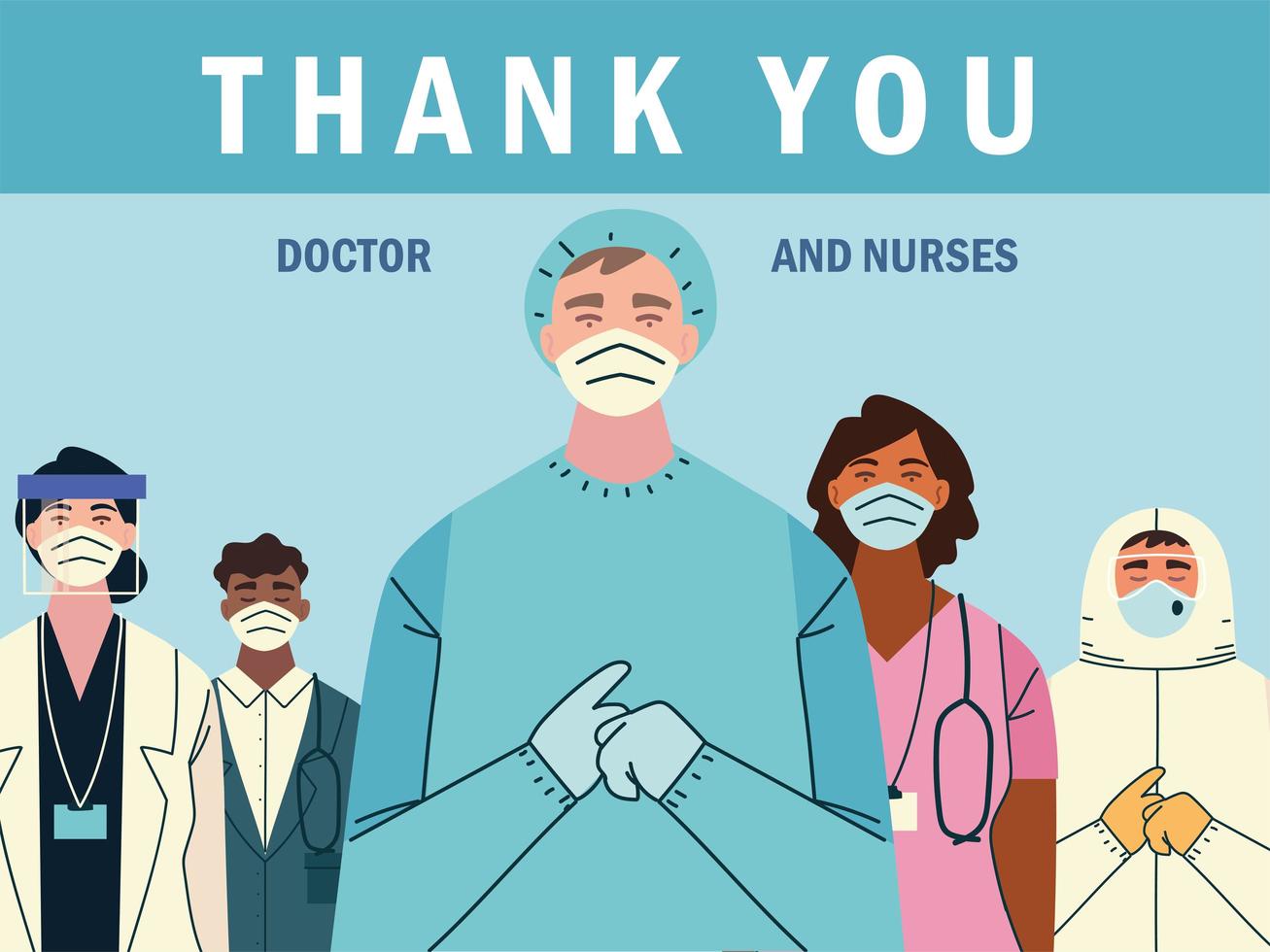 obrigado, médicos e enfermeiros profissionais de saúde lutam contra covid-19 vetor