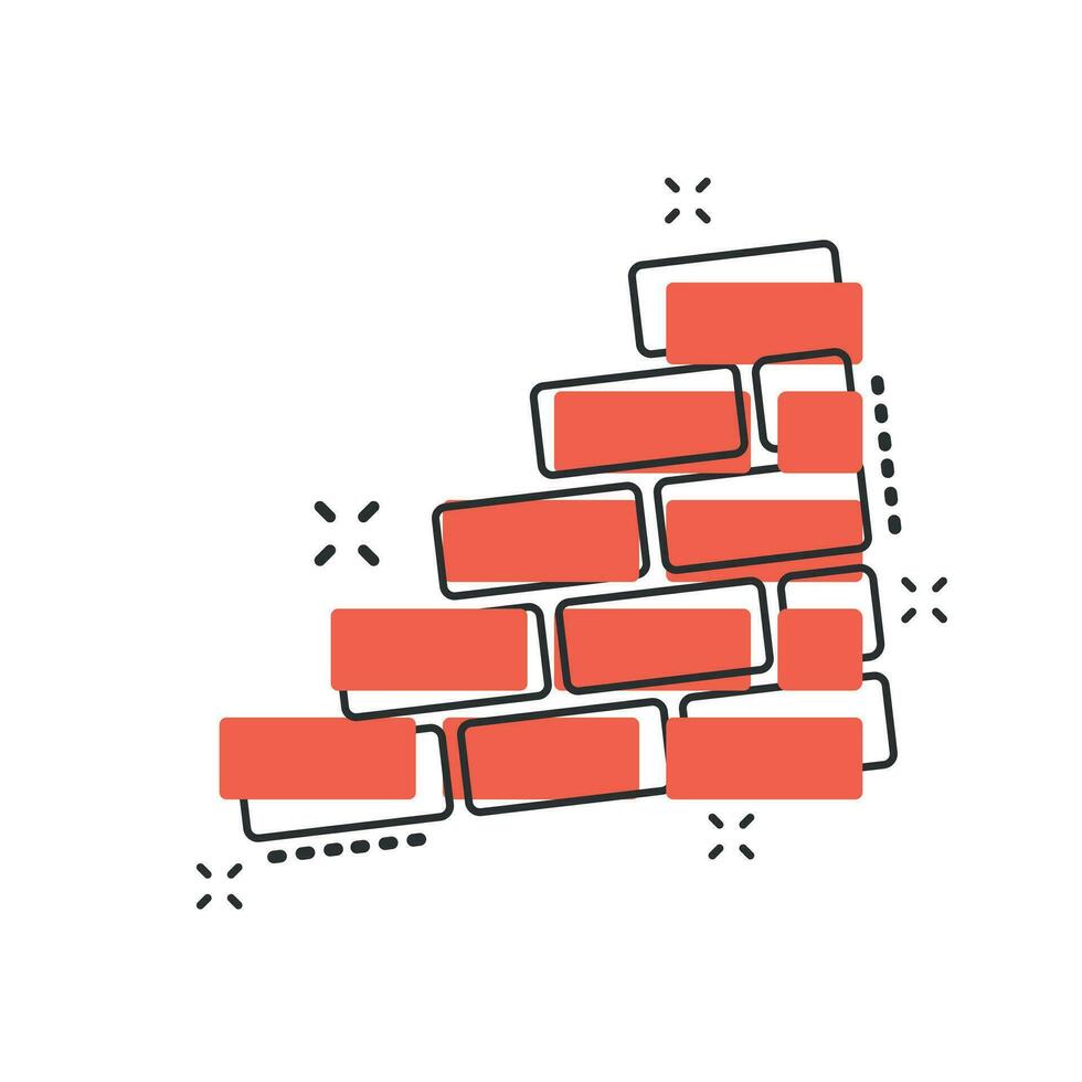 ícone de tijolo de parede de desenho vetorial em estilo cômico. pictograma de ilustração de sinal de parede. conceito de efeito de respingo de negócios de pedra. vetor