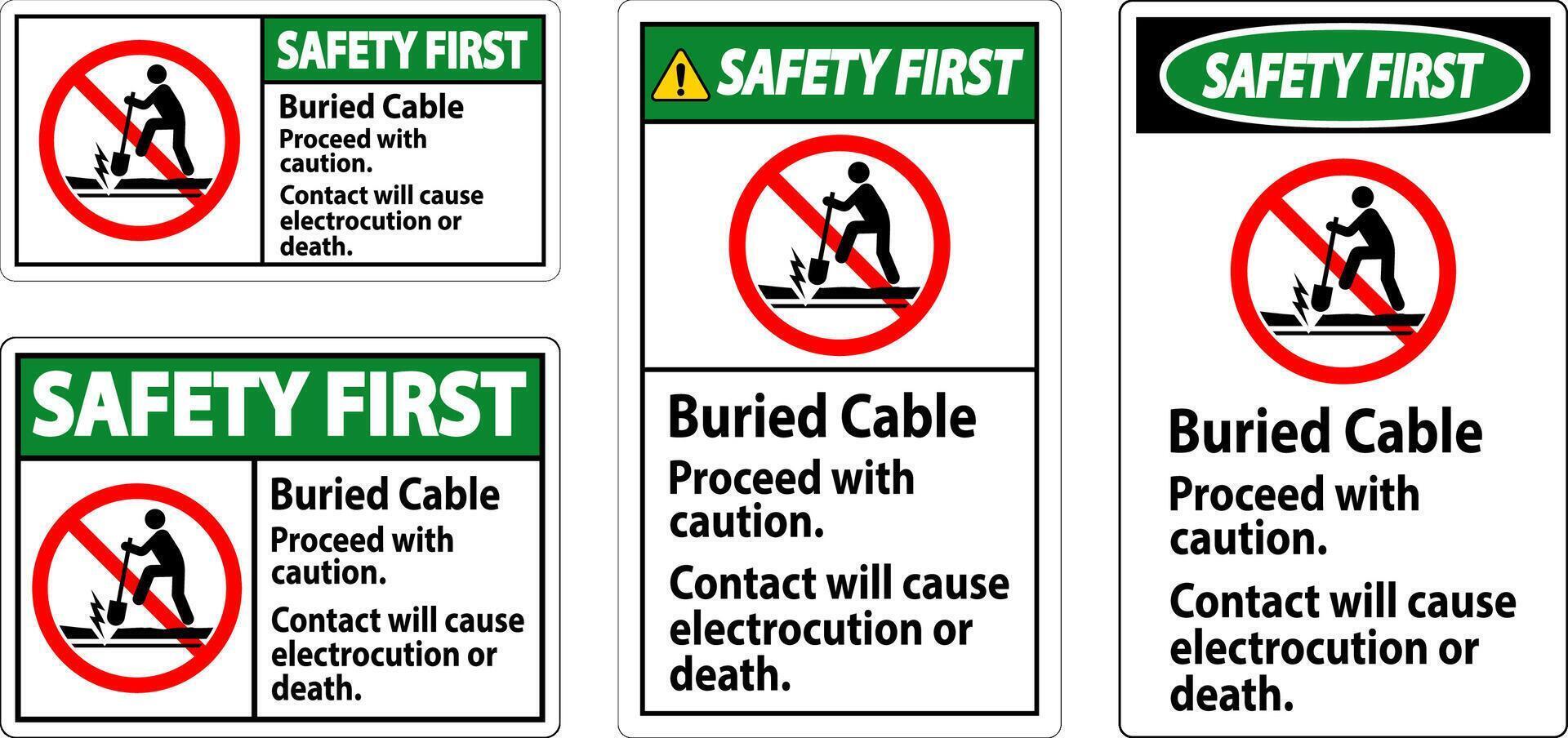segurança primeiro placa enterrado cabo, Continuar com Cuidado, contato vai causa eletrocussão ou morte vetor