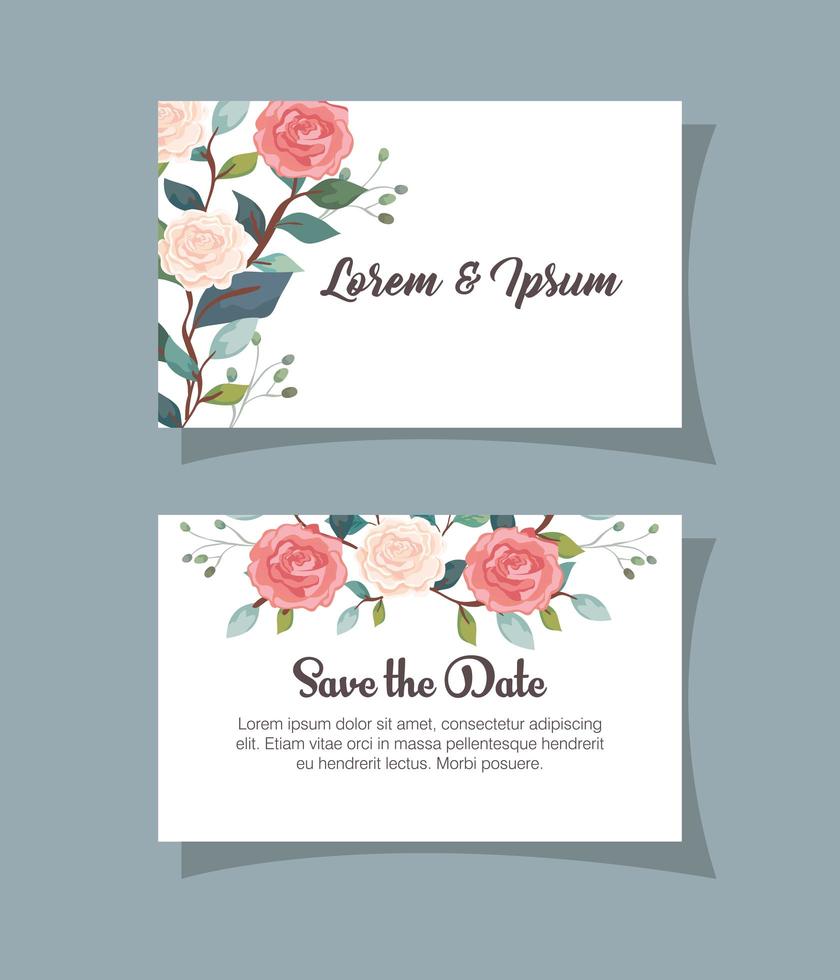 definir cartões de convite de casamento com decoração de flores vetor