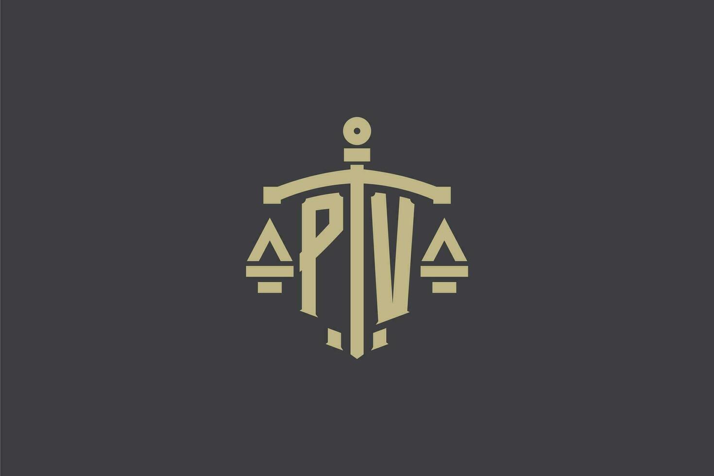 carta pv logotipo para lei escritório e advogado com criativo escala e espada ícone Projeto vetor
