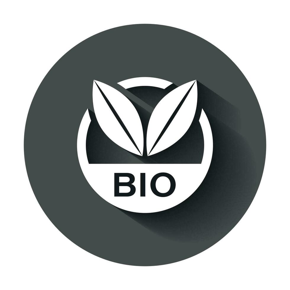 bio rótulo crachá vetor ícone dentro plano estilo. eco orgânico produtos carimbo ilustração com grandes sombra. eco natural Comida conceito.