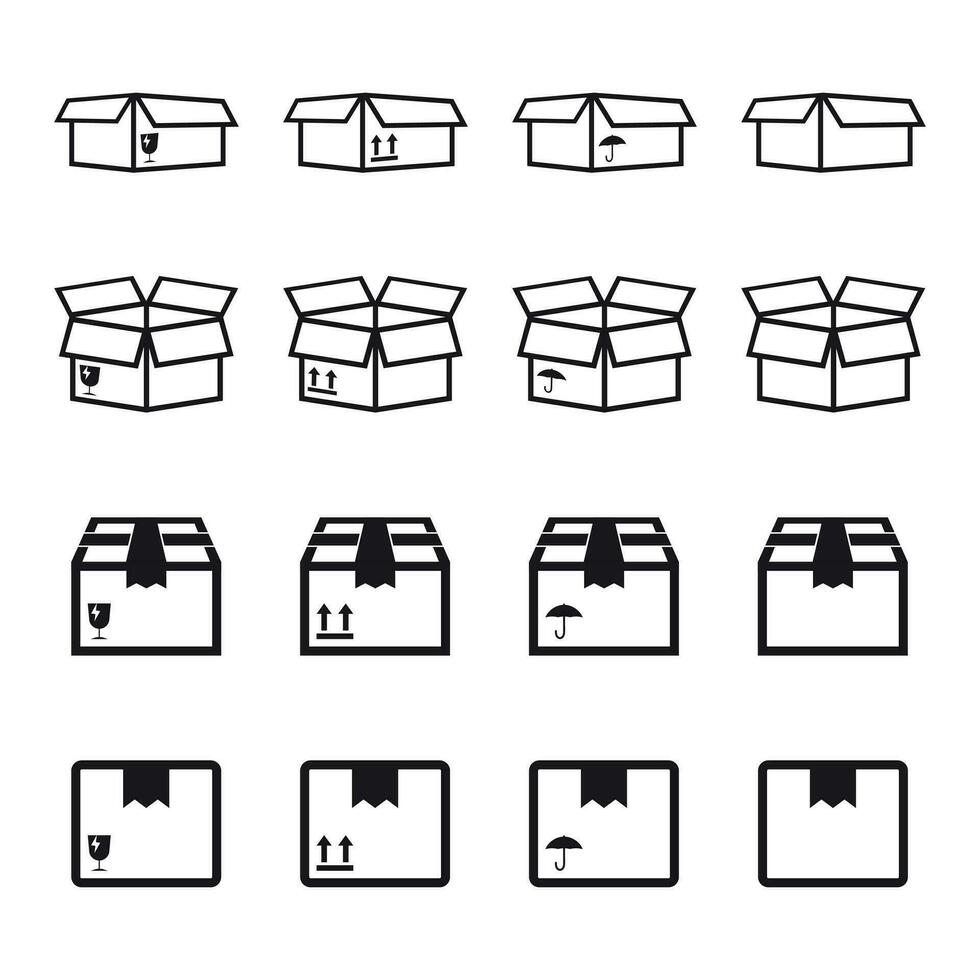 conjunto do embalagem caixa ícone. plano Remessa pacote simples vetor ilustração.