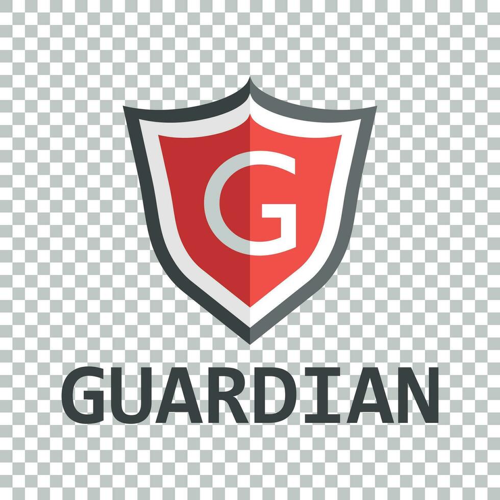 vermelho escudo logotipo. vetor ilustração dentro plano estilo com palavra guardião.