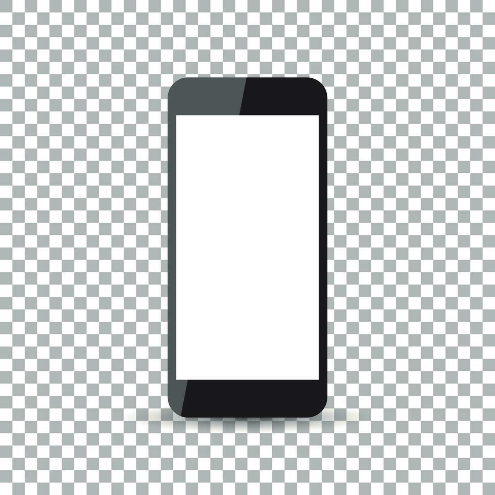 Preto realista Smartphone ícone com isolado em branco tela. moderno simples plano Telefone. vetor ilustração.