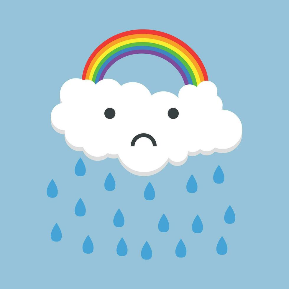 cor triste arco Iris com chuva. vetor ilustração