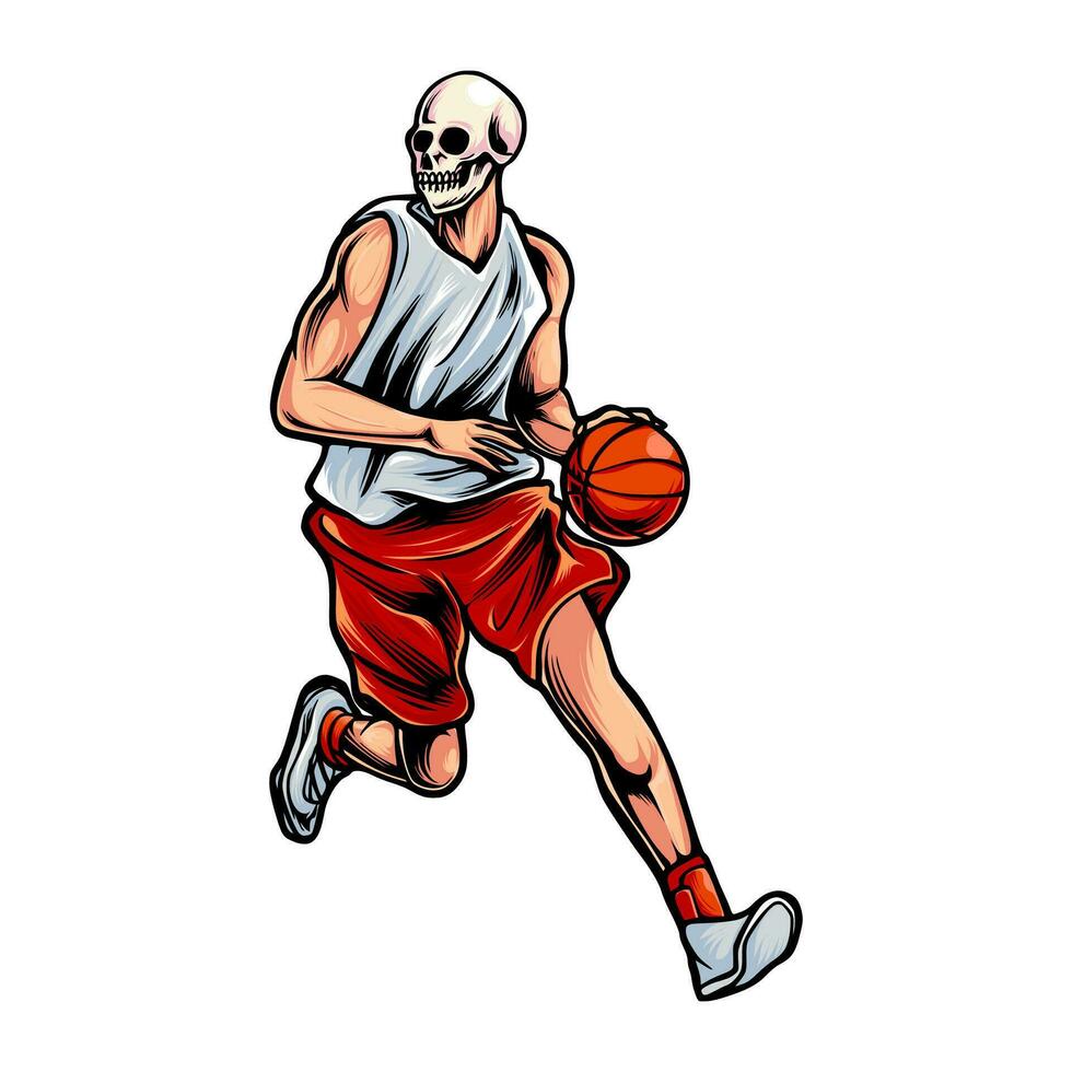 basquetebol jogador com uma crânio cabeça vetor