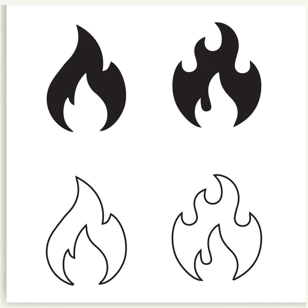 fogo ícone coleção. fogo chama símbolo. fogueira silhueta logotipo. chamas símbolos conjunto plano estilo, vetor. vetor