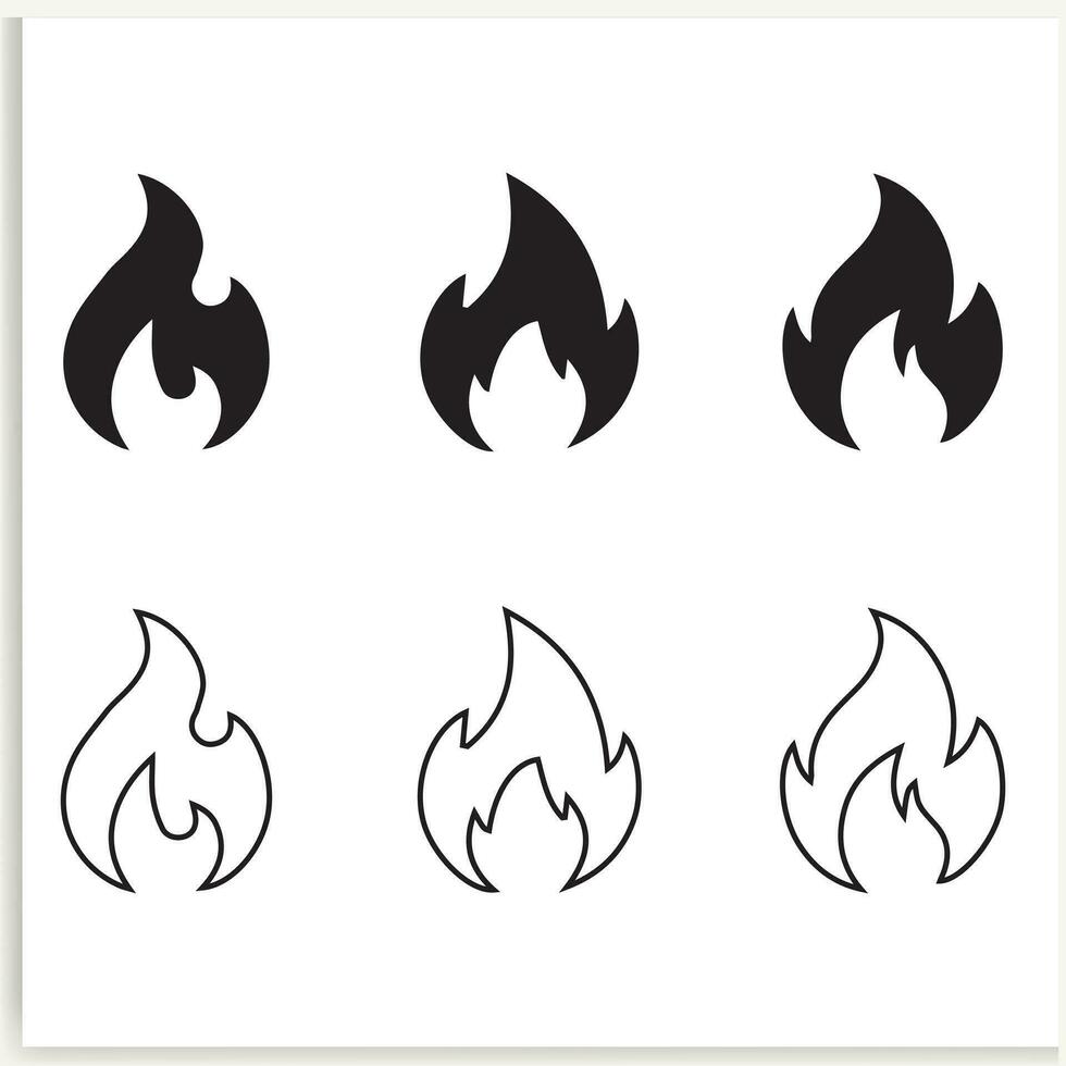 fogo ícone coleção. fogo chama símbolo. fogueira silhueta logotipo. chamas símbolos conjunto plano estilo, vetor. vetor