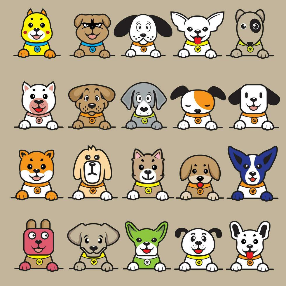 uma coleção do cachorros com diferente cores vetor