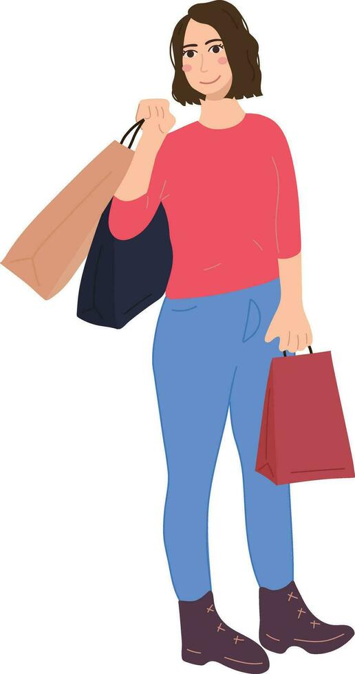 compras mulher e levar saco mercado ilustração gráfico desenho animado arte cartão vetor