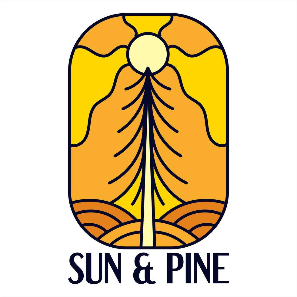 Sol e pinho aventura crachá t para camiseta desenhos roupas e logotipo marca, verão deserto logotipo placa ilustração vetor