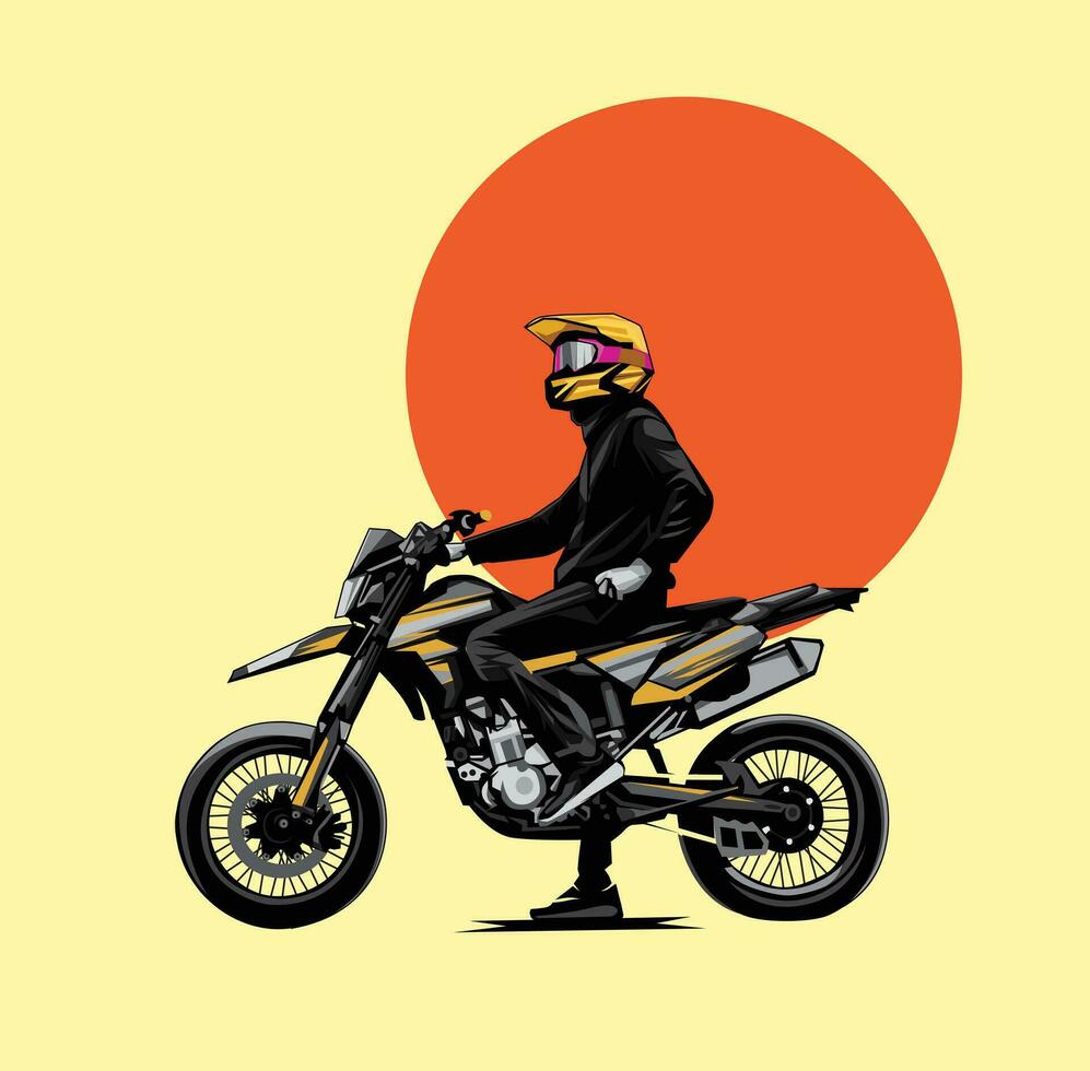 motocross cavaleiro em uma motocicleta vetor