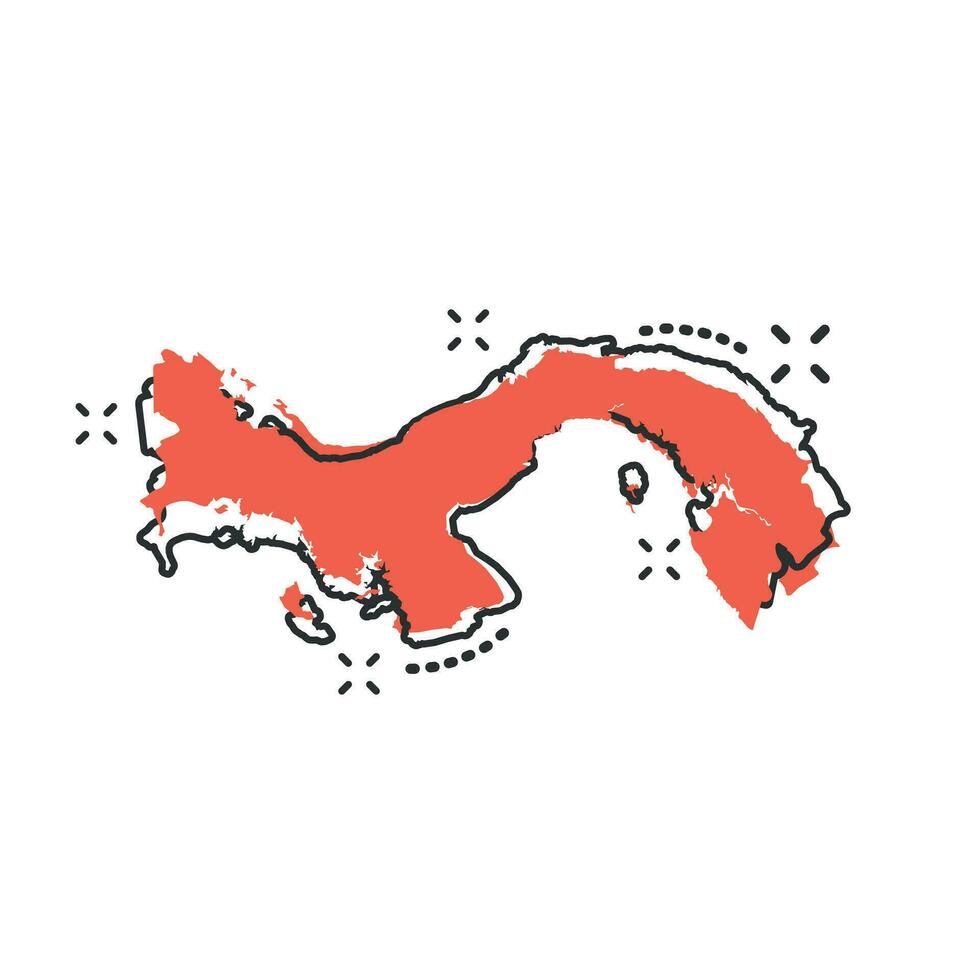 ícone do mapa do panamá dos desenhos animados vetoriais em estilo cômico. Pictograma de ilustração de sinal do Panamá. conceito de efeito de respingo de negócios de mapa de cartografia. vetor