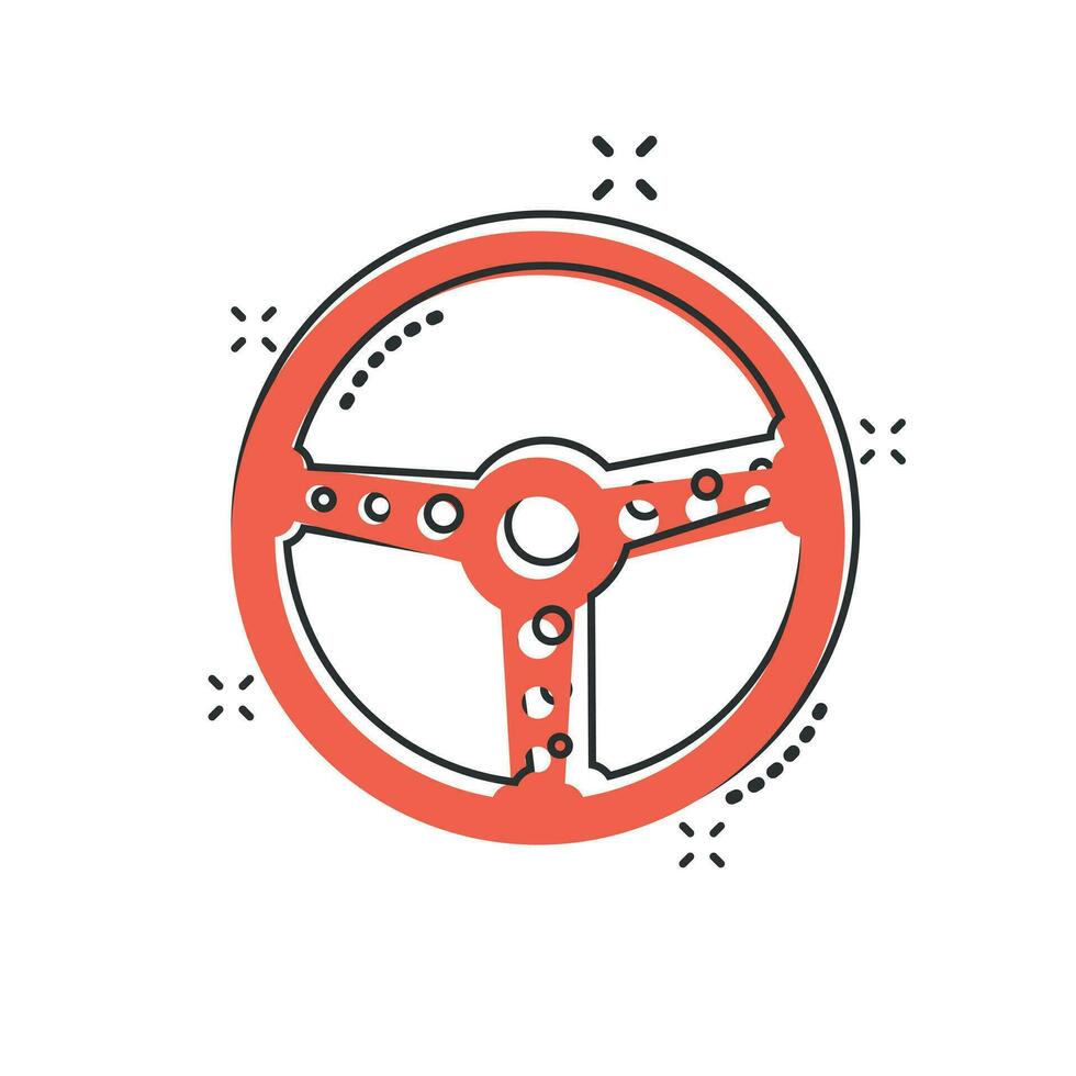 ícone de volante de desenho vetorial em estilo cômico. pictograma de ilustração de sinal de roda de leme. conceito de efeito de respingo de negócios de direção. vetor