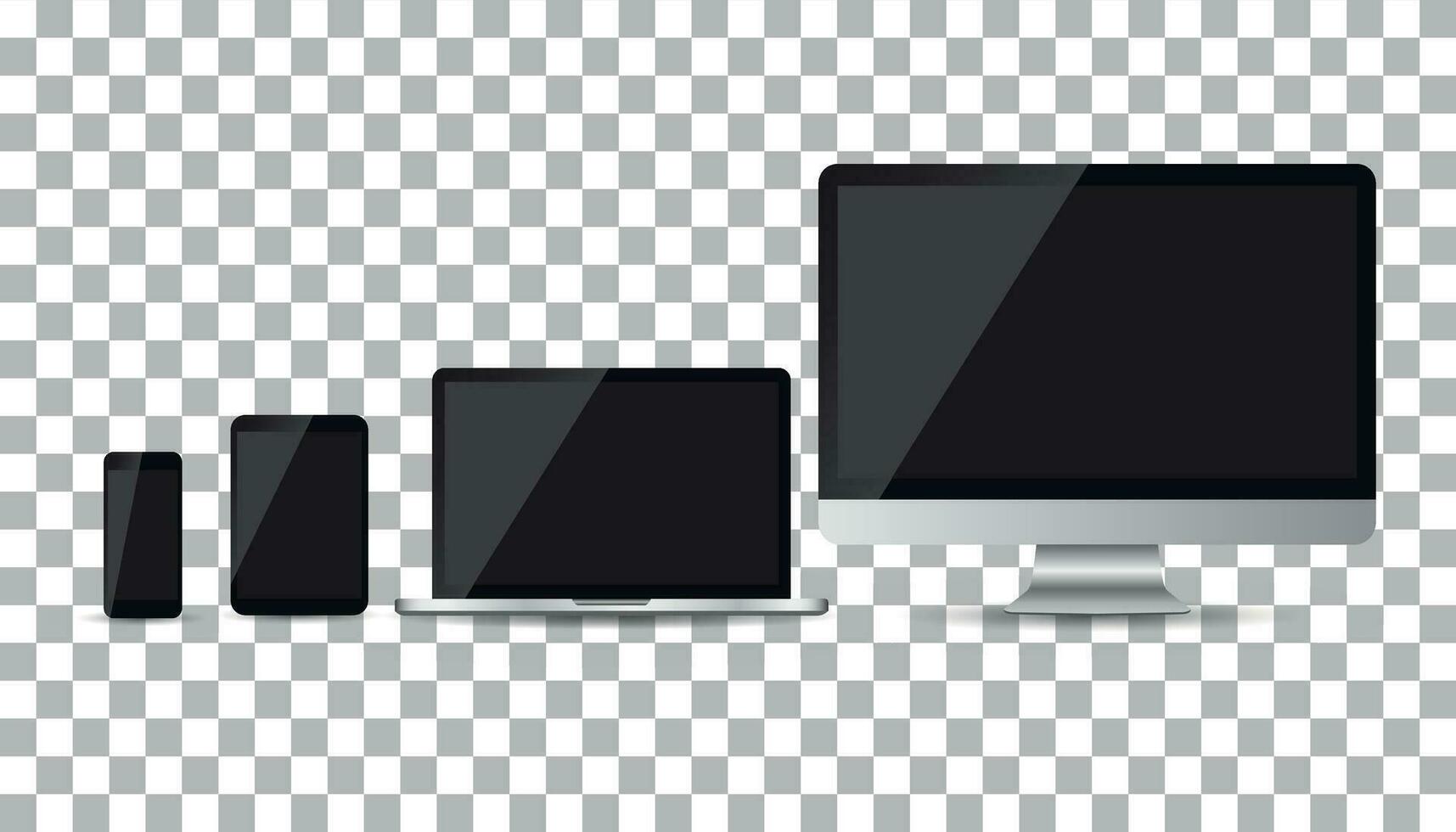 realista dispositivo plano ícones Smartphone, tábua, computador portátil e Área de Trabalho computador. vetor ilustração
