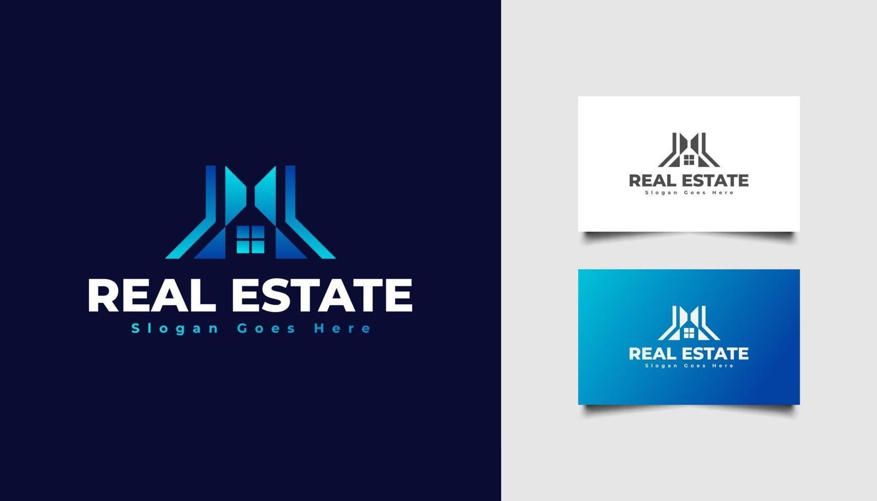 logotipo imobiliário moderno com conceito abstrato em gradiente azul. construção, arquitetura ou modelo de design de logotipo de construção vetor