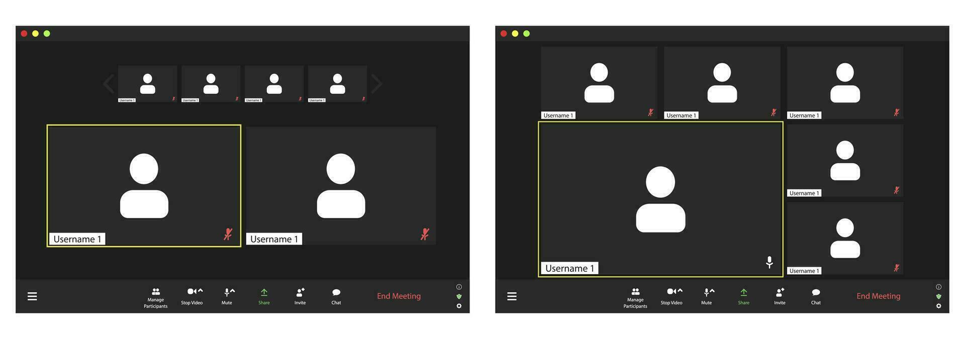 conectados conferência aterrissagem página conjunto para 6 pessoas. virtual webinário, reunião, diálogo, conversação, evento. 3 diferente ilustração opções. vetor