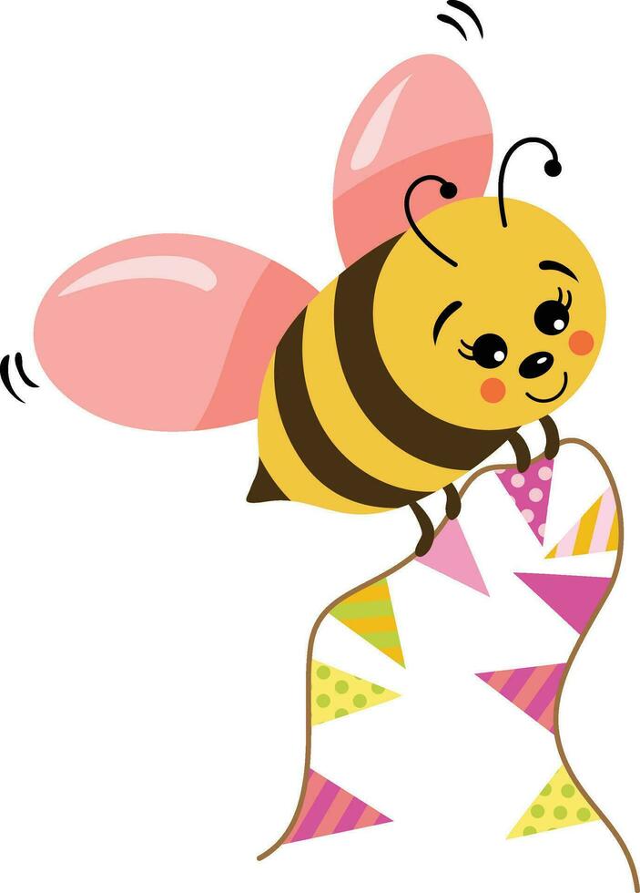 aniversário abelha com festa bandeira bandeira vetor
