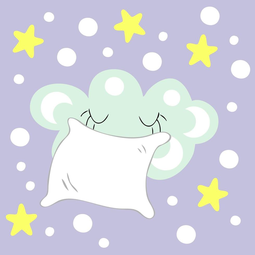 desenho de uma pequena nuvem sonolenta com um travesseiro vetor
