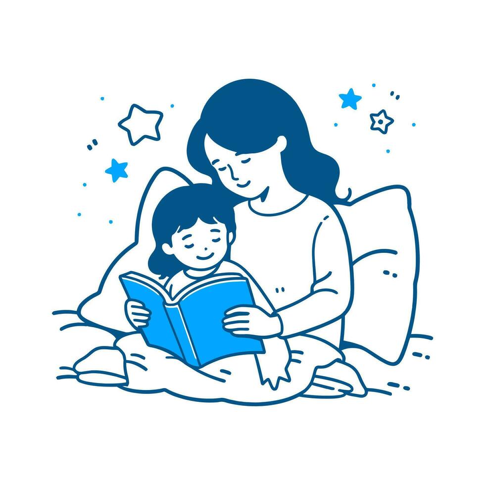 uma pai e uma criança lendo uma hora de dormir história juntos vetor ilustração
