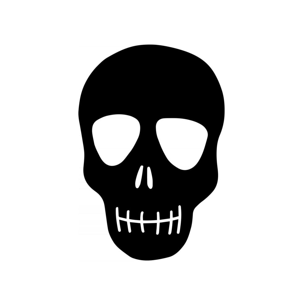 silhueta preta de um crânio isolado em uma ilustração de background.vector branco de um crânio. design para o dia das bruxas, dia dos mortos, tatuagens, estampas vetor