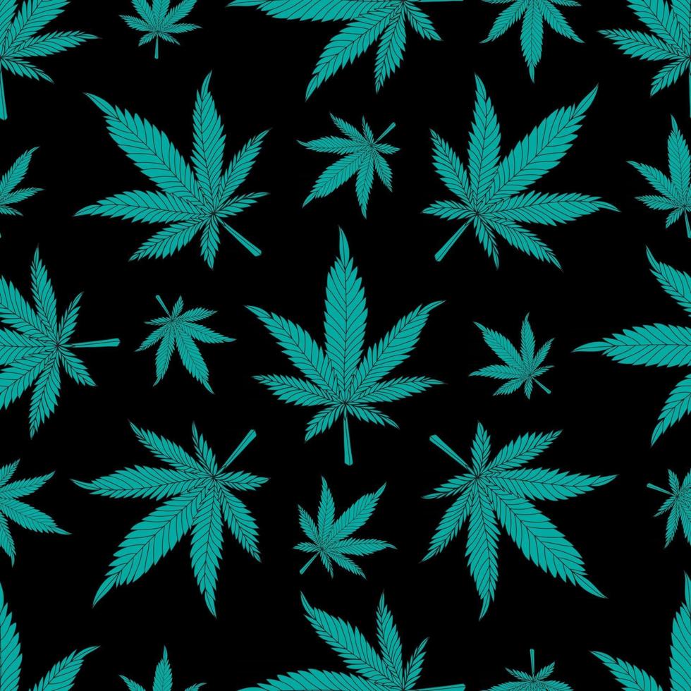 padrão sem emenda de cannabis. folhas verdes de cânhamo em um fundo preto. ilustração vetorial de padrão de maconha vetor