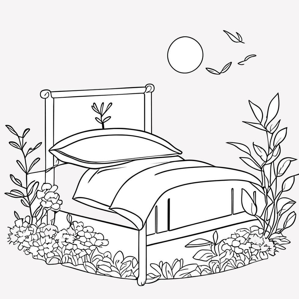adulto cama, vetor ilustração linha arte