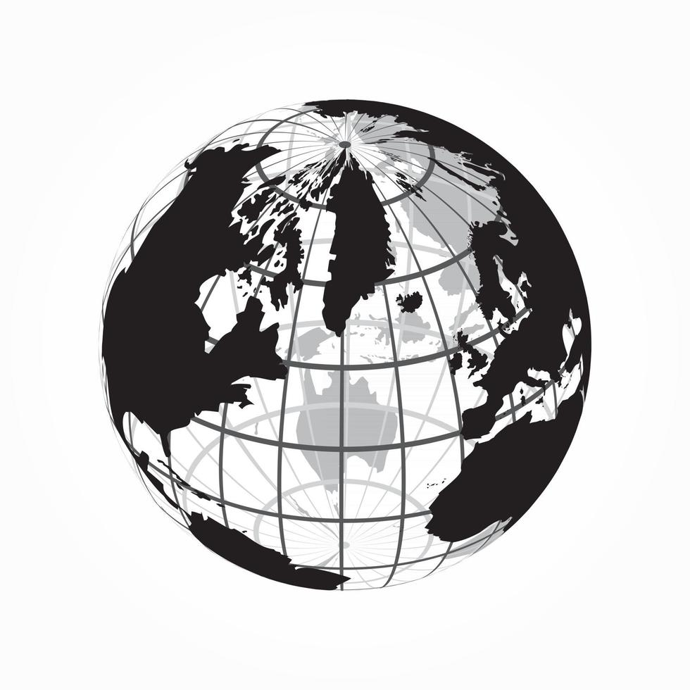 contorno do mapa mundial com latitude e longitude vetor