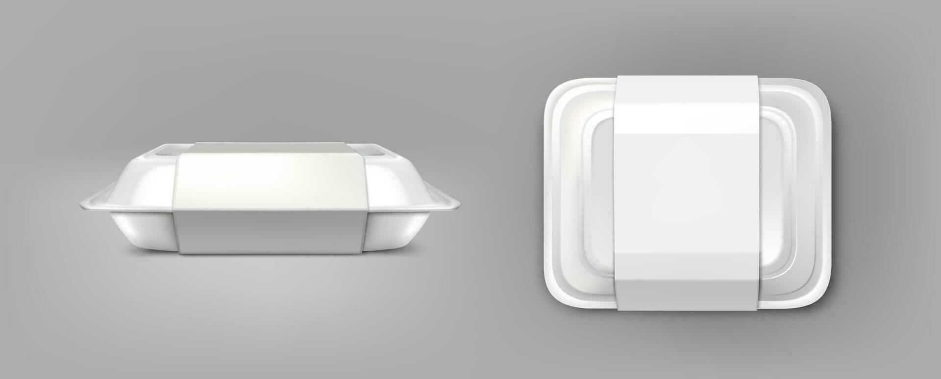 3d realista vetor ícone. Comida recipiente brincar. branco plástico caixa. isolado. topo Visão e lado visualizar.