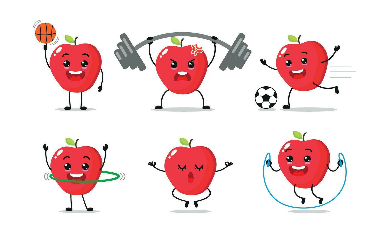 maçã fruta exercício diferente esporte atividade vetor ilustração adesivo