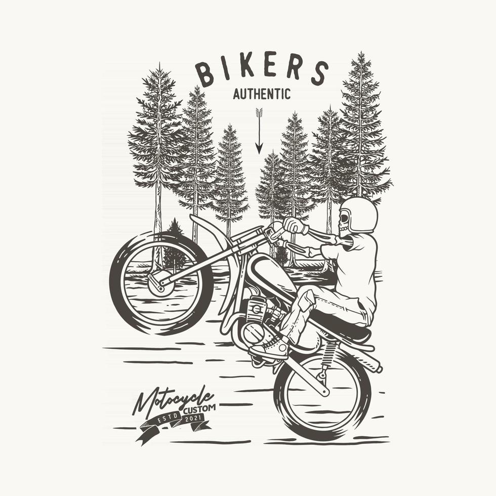 ilustração moto dublê na floresta, vetor premium