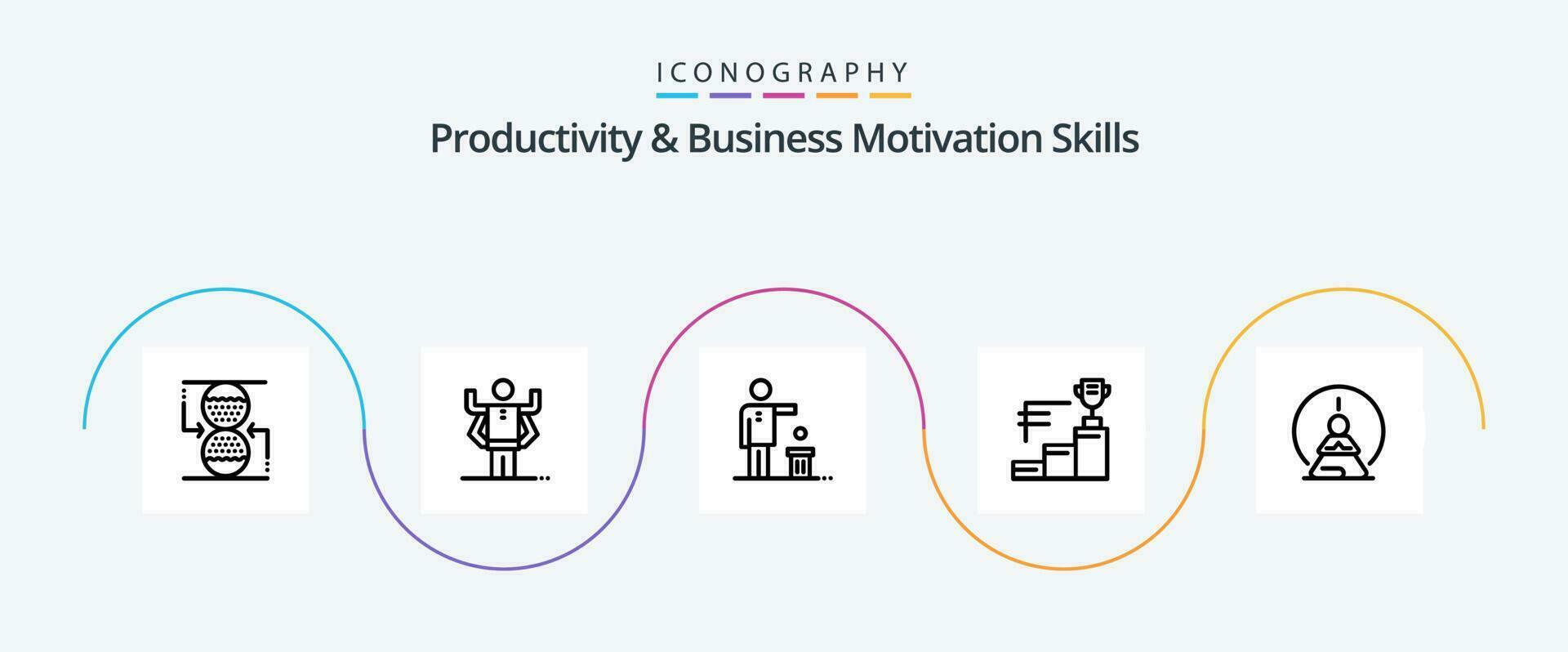 produtividade e o negócio motivação Habilidades linha 5 ícone pacote Incluindo mental concentração. troféu. ruim. prêmio. pensamento vetor