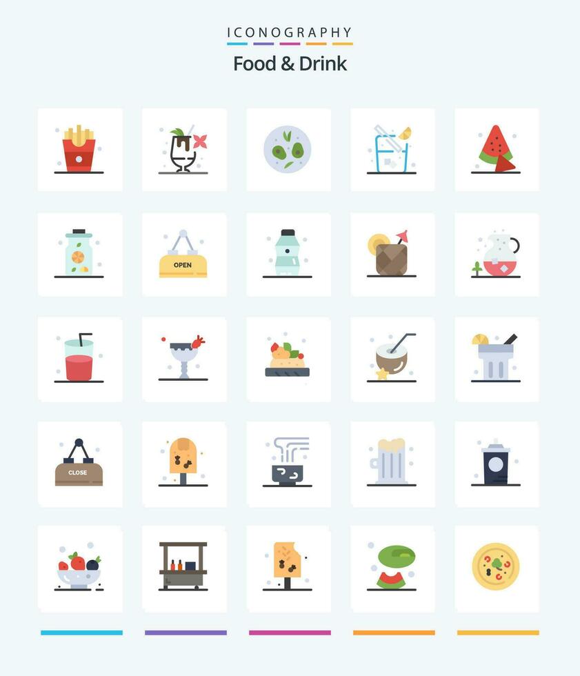 criativo Comida e beber 25 plano ícone pacote vetor