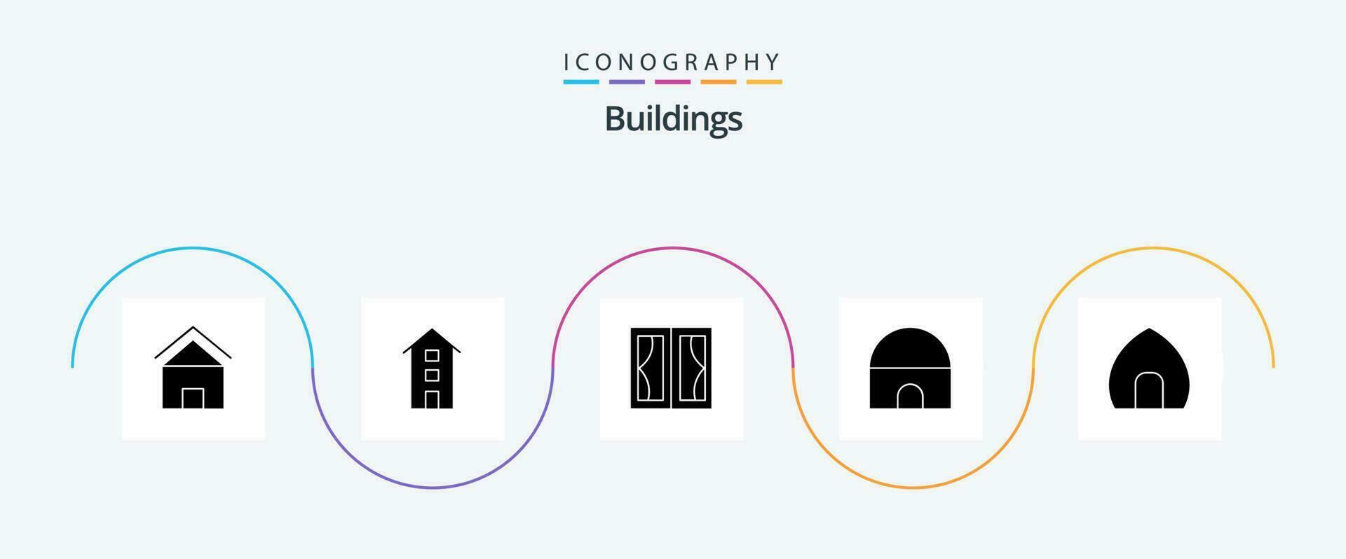 edifícios glifo 5 ícone pacote Incluindo islâmico prédio. prédio. lojas. casa. mobília vetor