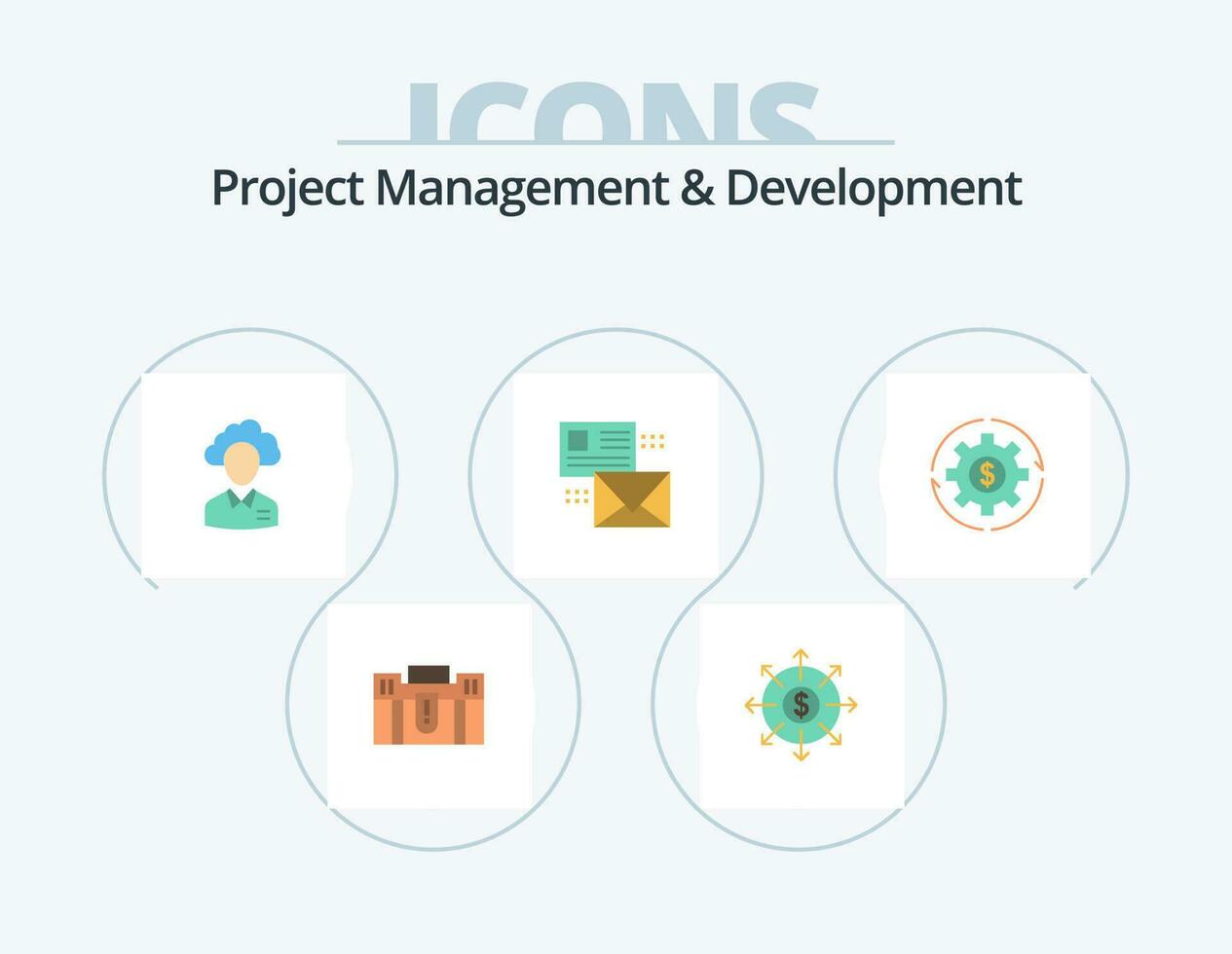 projeto gestão e desenvolvimento plano ícone pacote 5 ícone Projeto. recurso. gerente. bancário. gerenciamento. nuvem vetor