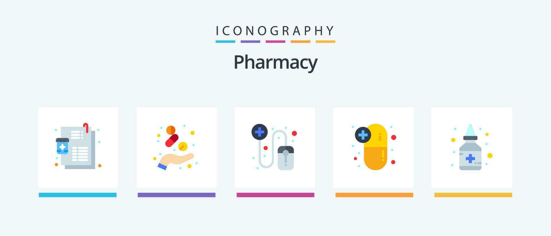 farmacia plano 5 ícone pacote Incluindo líquido. medicamentos. remédio. médico pílulas. cápsula. criativo ícones Projeto vetor