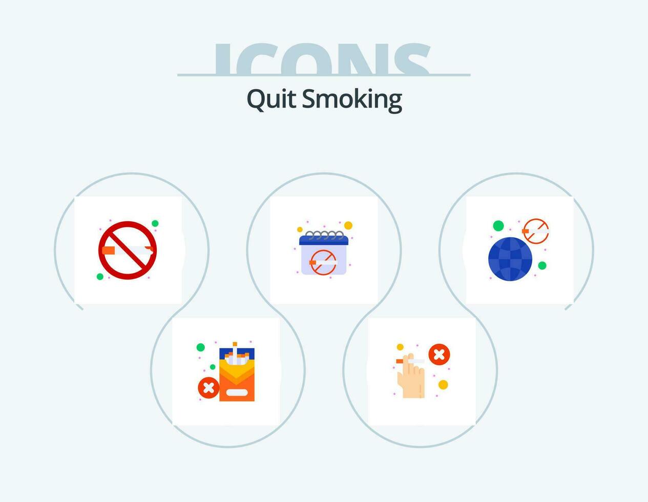Sair fumar plano ícone pacote 5 ícone Projeto. cigarro. agendar. banido. data. compromisso vetor