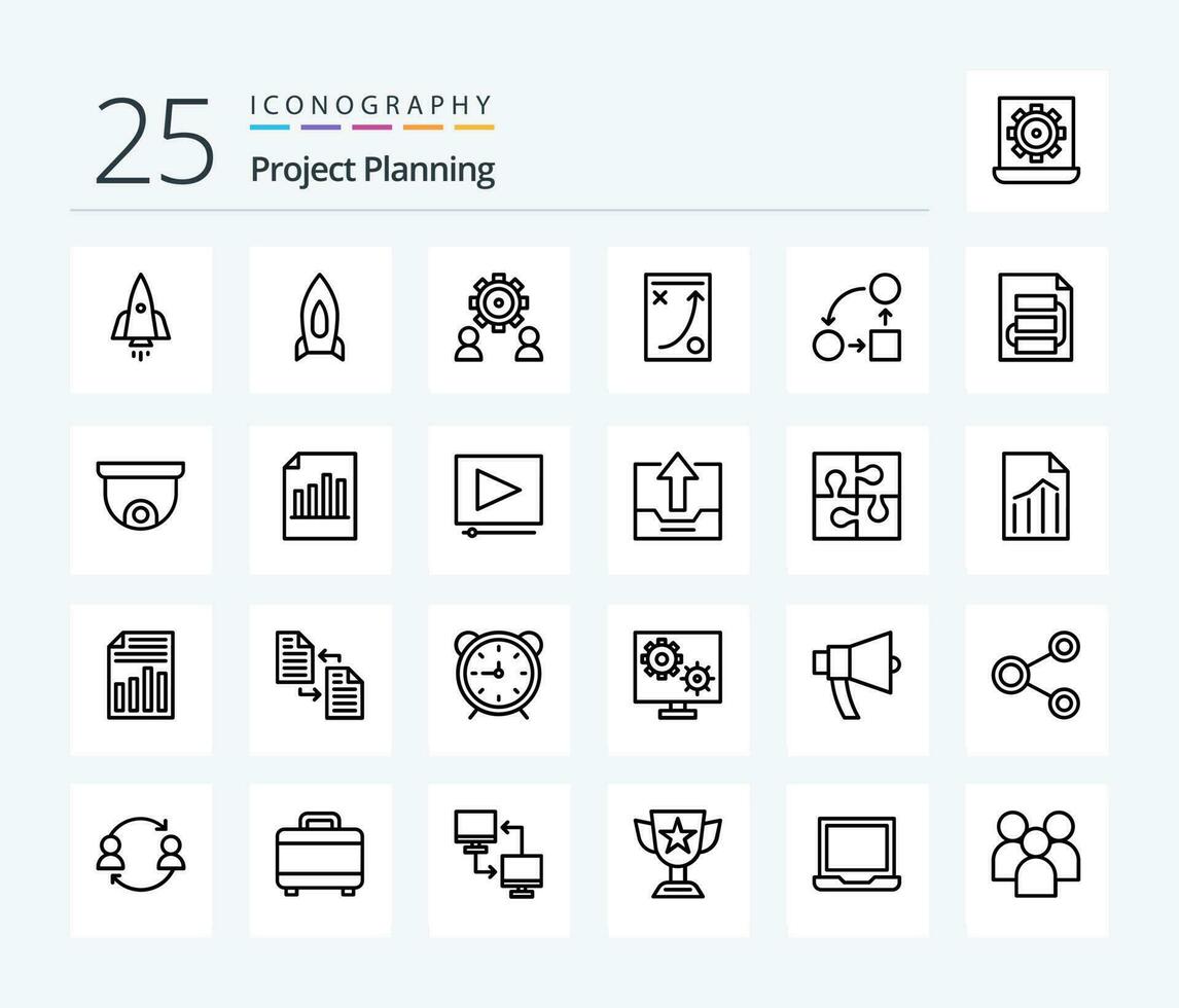 projeto aplainamento 25 linha ícone pacote Incluindo planejamento. documento. contexto. tática. planejamento vetor